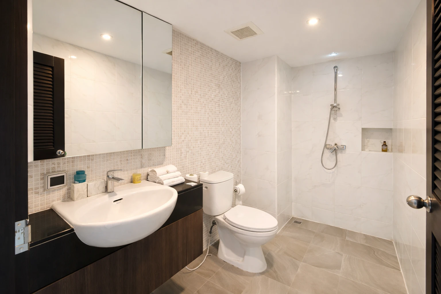 The bathroom, with a walk-in shower