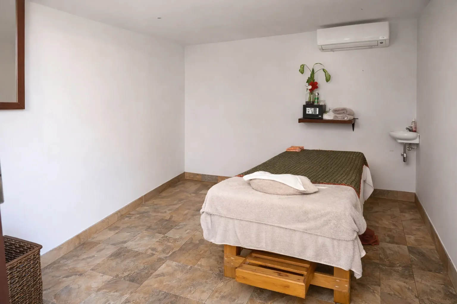 A massage room at the Santosa spa, with the treatment table ready